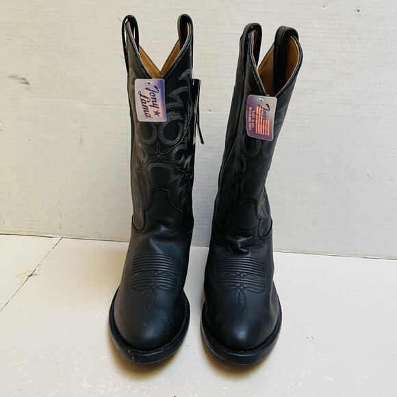 Tony Lama Segar Western Black Leather US Cowboy Boots Mens 8.5 D Rodeo Festival - Picture 5 of 9